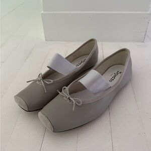 Gray Repetto Flats with Square Toe and Bow Detail - Brand New